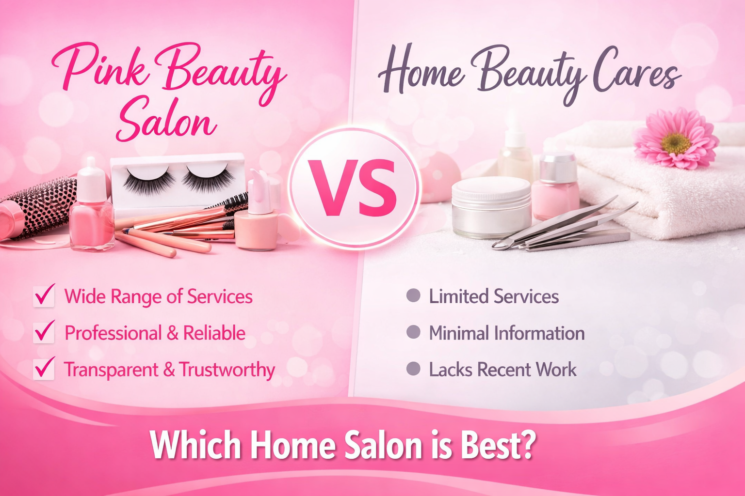 Pink Beauty Salon Vs Home Beauty Cares