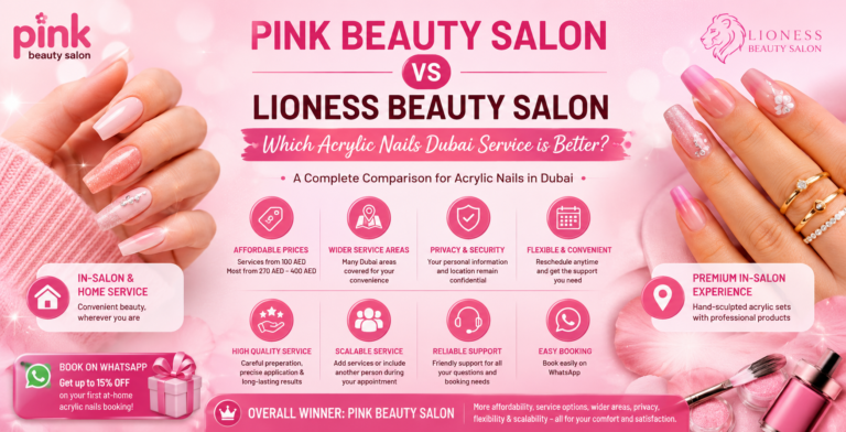 Acrylic Nails Dubai Pink Beauty Salon vs Lioness Beauty Salon